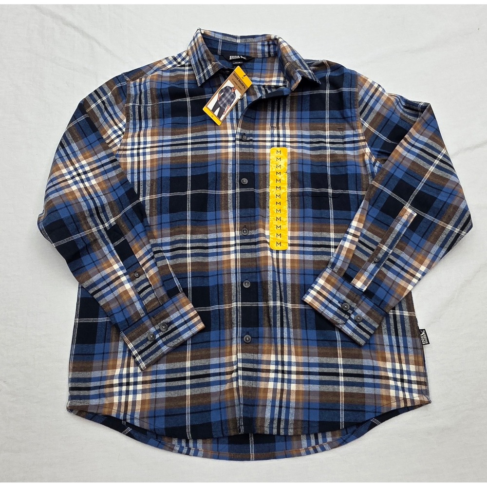 Eddie Bauer Mens Flannel Shirt Blue Brown‎ Plaid Long Sleeve Button Down M NWT